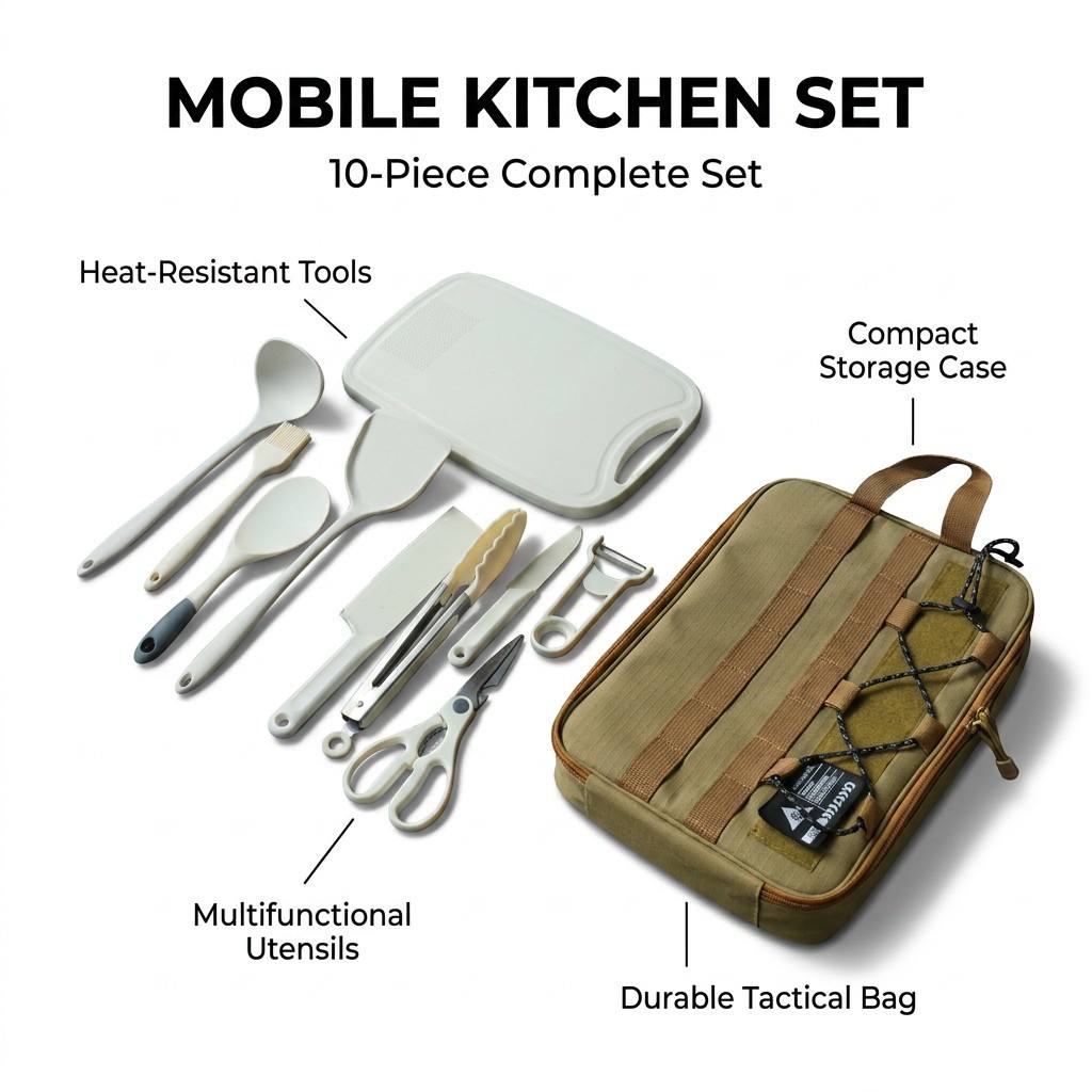 Camping Cooking And Dining Set - Portable 9Pcs Camping Kitchenware Set Outdoor