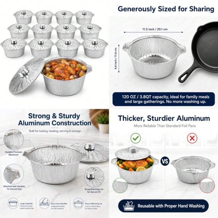 Camping Cooking Pan - 12 Pack Disposable Pot With Lid,