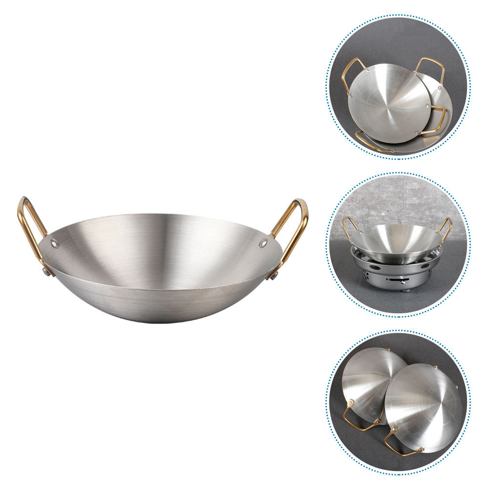 Camping Cooking Frying Pan - Stainless Steel Dry Pot Double Ears