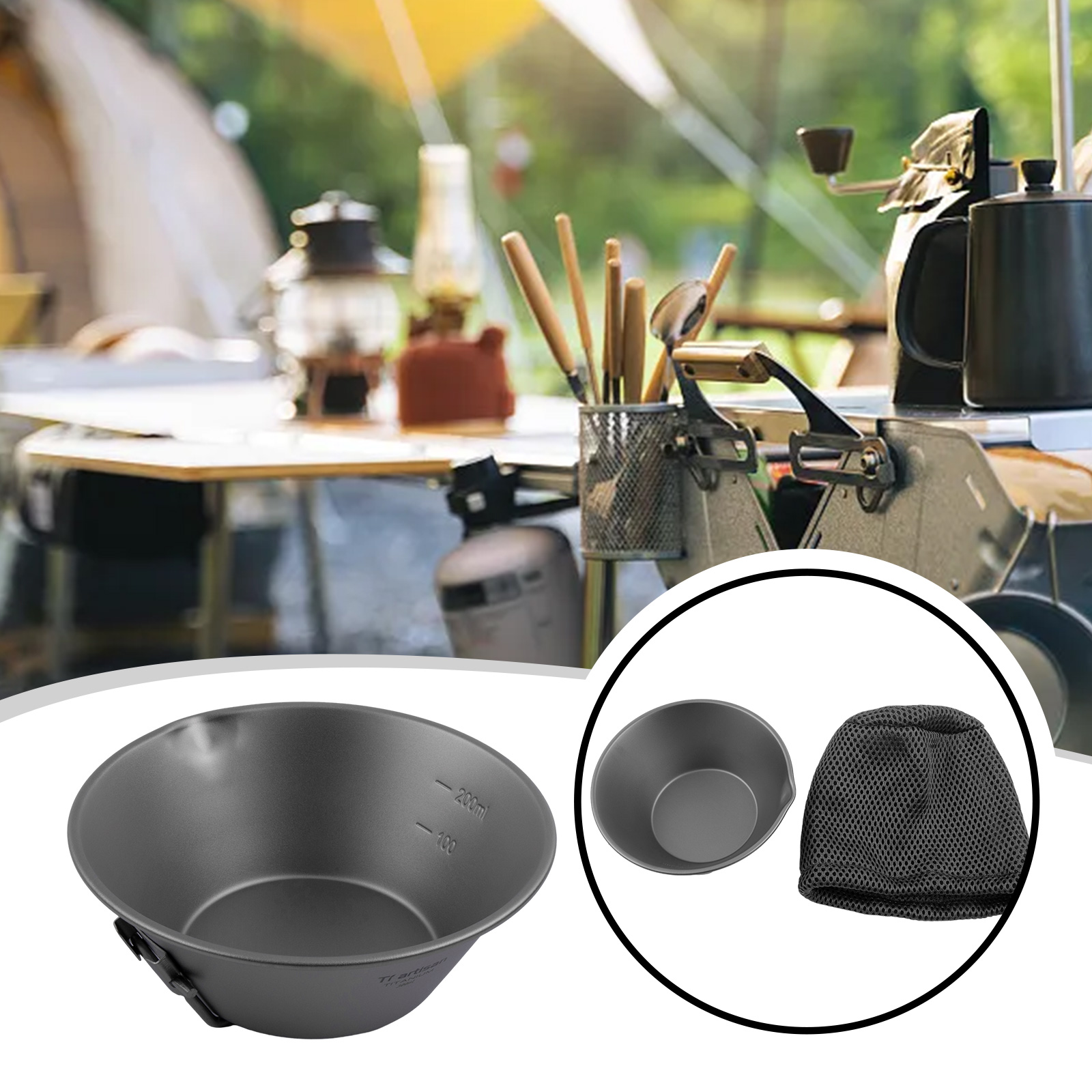 Camping Cooking Mess Kit - Ultralight Foldable Camping Bowl Pot With