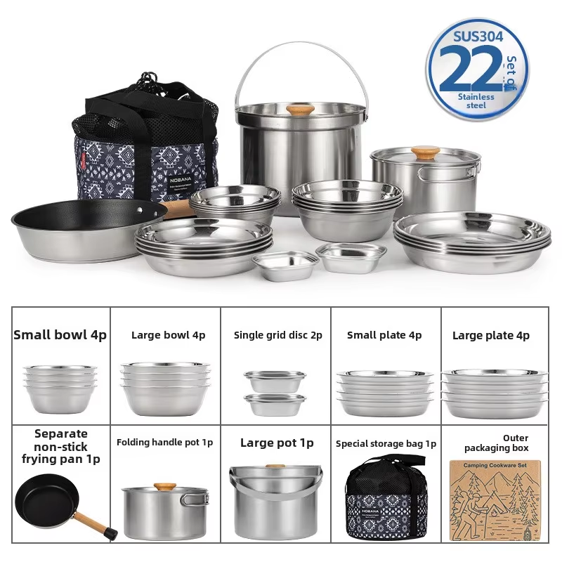 Camping Cooking Frying Pan - NOBANA Newest Outdoor Stainless Steel Pot