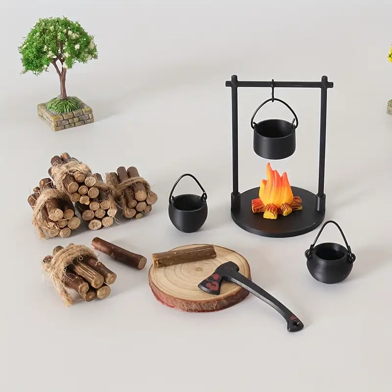 Camping Cooking Gear - Mini Campfire Hanging Stove Pot Dollhouse
