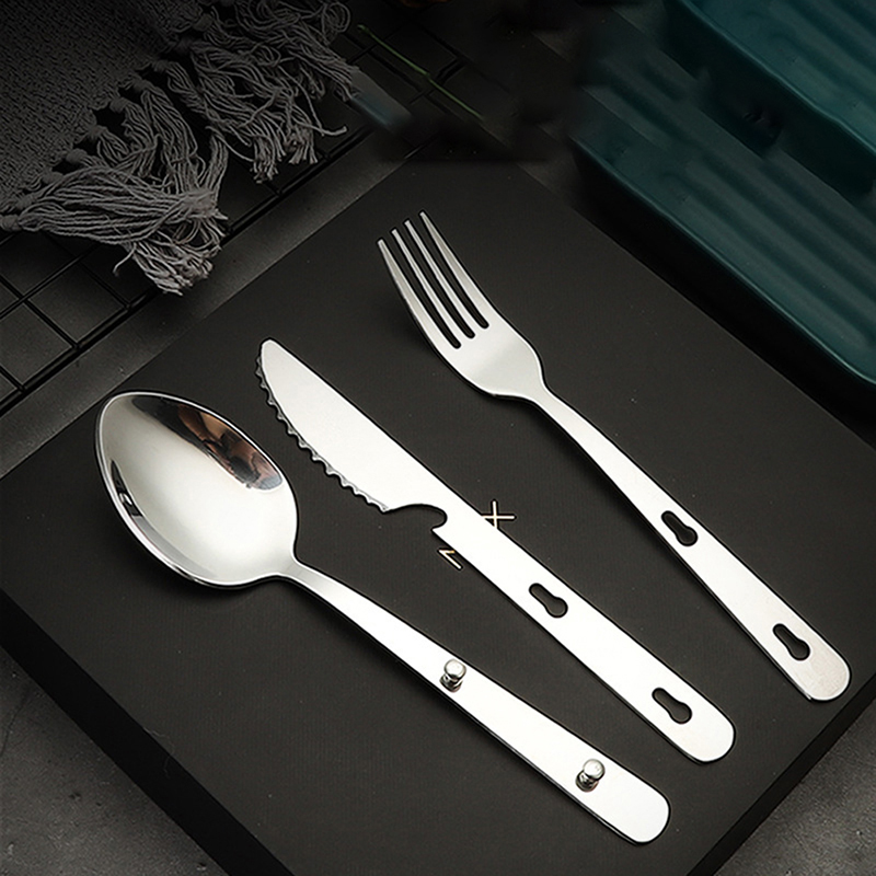 Camping Cooking And Dining Set - 3pcs/set Portable Stainless Steel Tableware fold