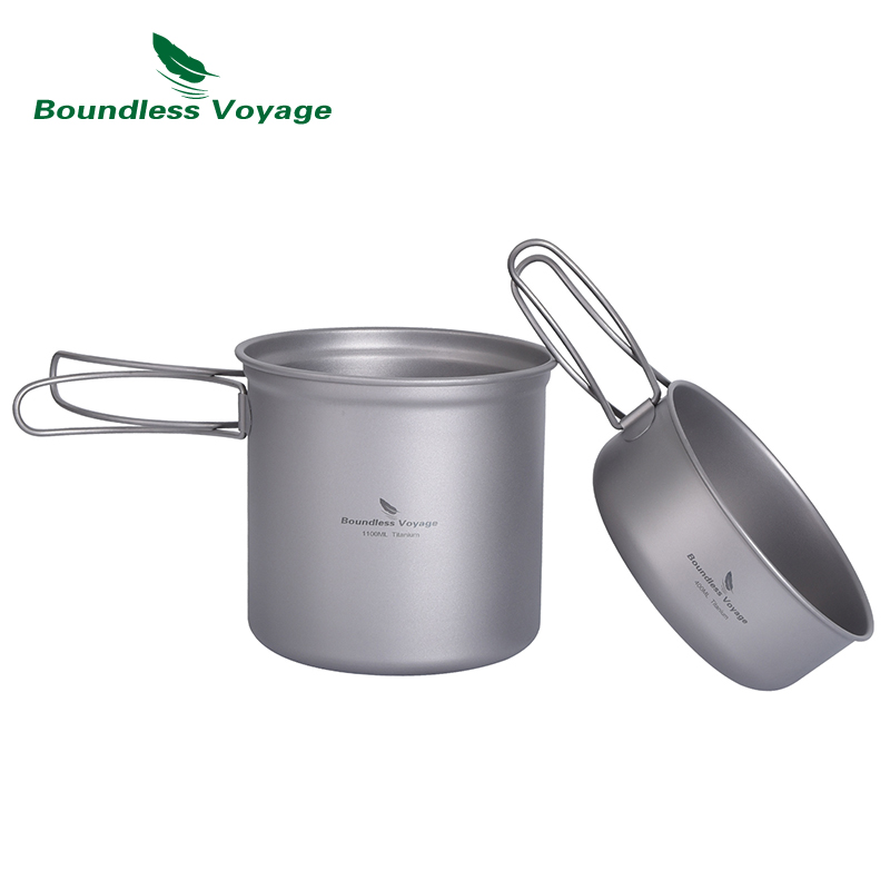 Camping Cooking Mess Kit - Boundless Voyage Titanium Pot Pan Set