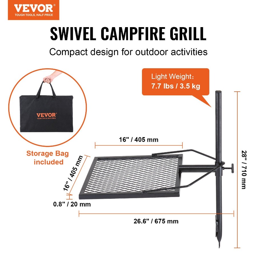 Swivel Campfire Grill for Fire - Camping Cooking Grate recension och pris